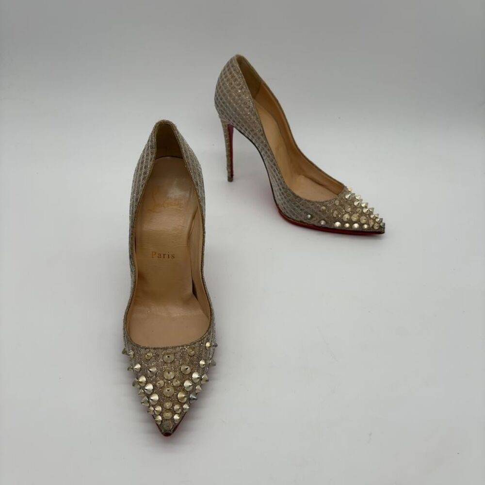 Christian Louboutin Follies Spikes Nell Lurex Fabric Heels